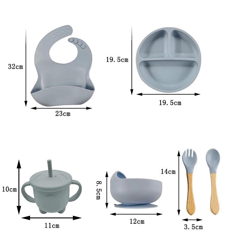 Ensemble de vaisselle en Silicone pour enfants, 6/8 pièces, vaisselle, ventouses, fourchettes, cuill