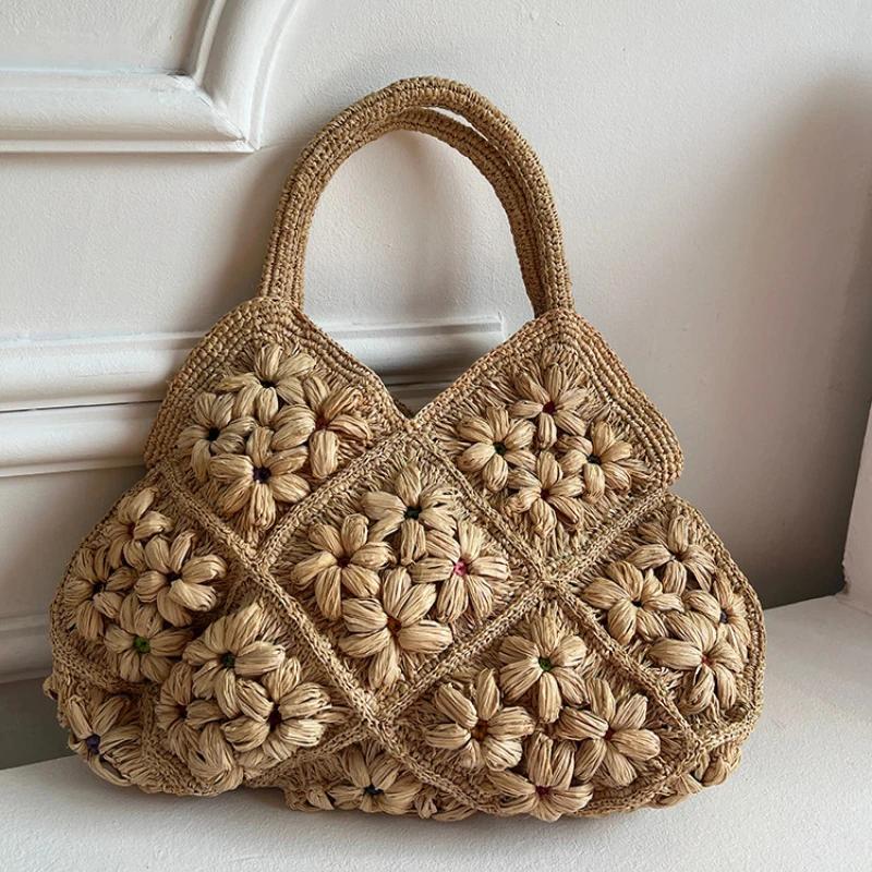 Sac de plage tissé de luxe haut de gamme pour femme, fait main au crochet, grande capacité, élégant 
