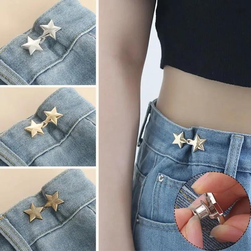 1 paire de boucles de taille cinq étoiles, Clips de pantalon détachables, boutons de jean, boutons-p
