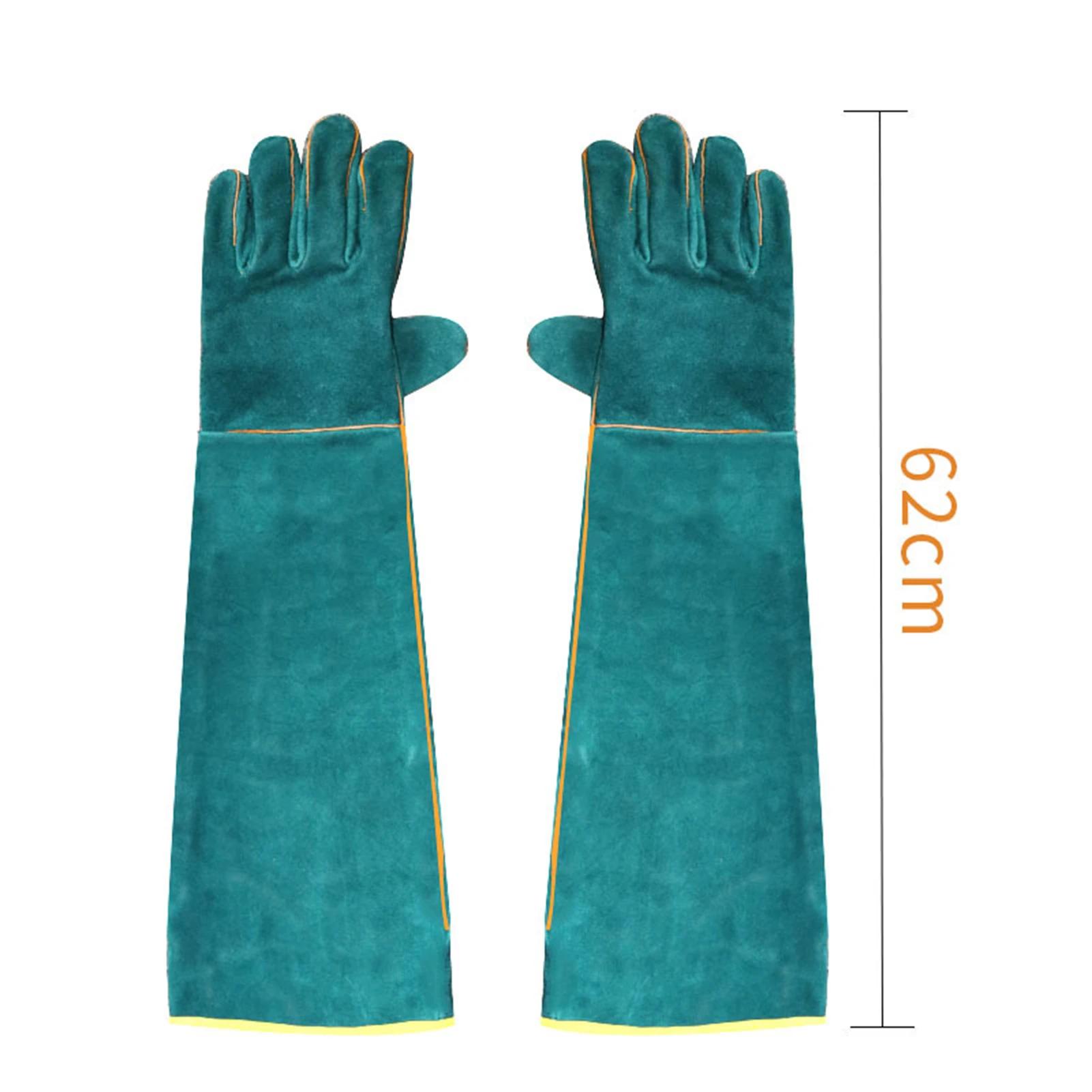 Gants de sécurité Anti-morsure, Ultra longs en cuir vert pour animaux de compagnie, gants de protect