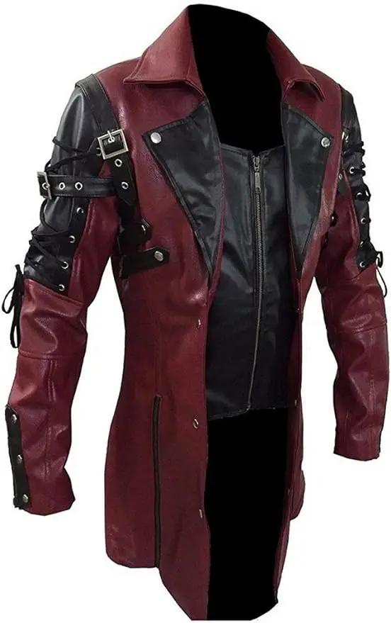 Nouveau Steampunk hommes gothique Trench manteau veste en cuir Style Punk Biker Jacke automne hiver 