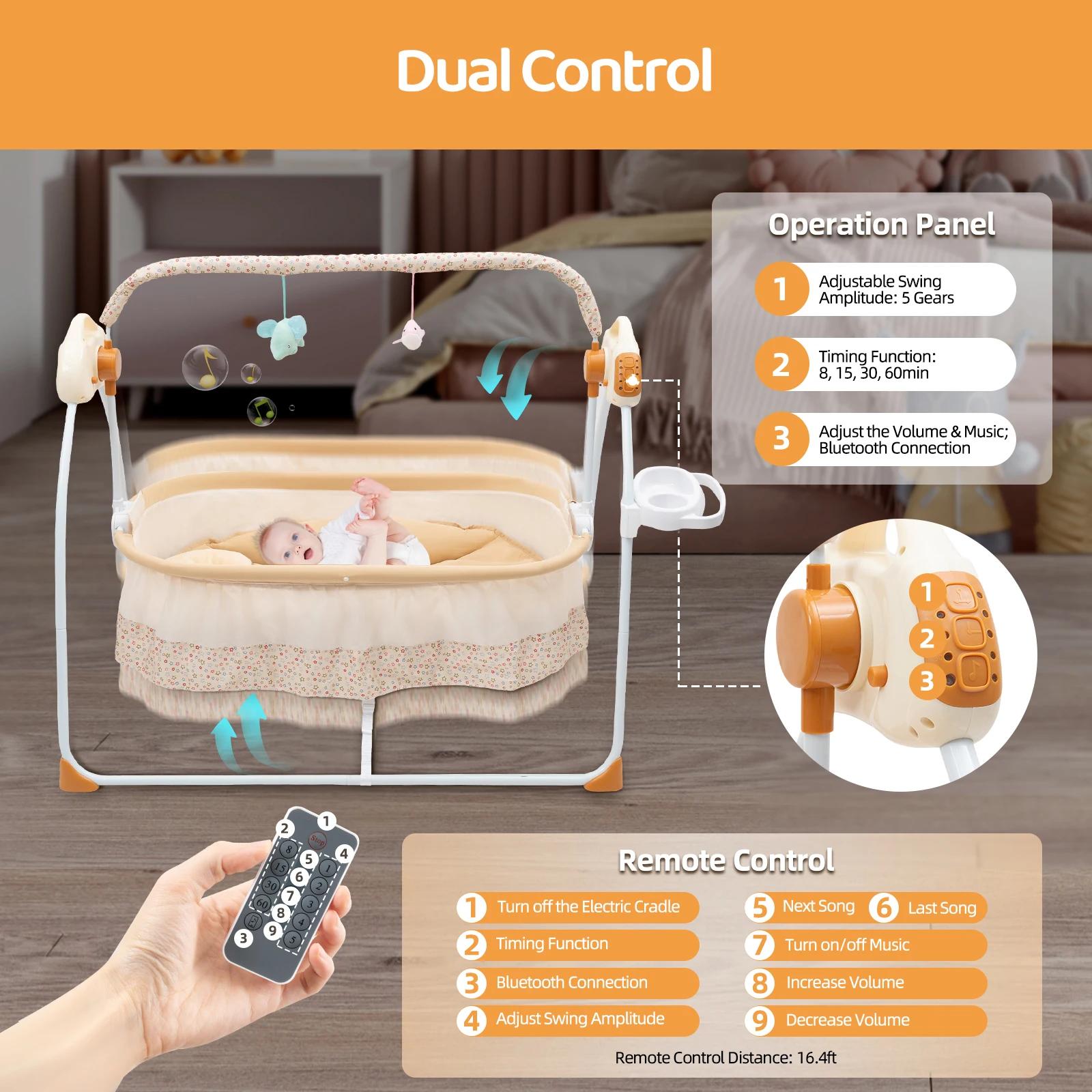 Berceau électrique pour bébé, 5 vitesses de balancement, berceuses Bluetooth, pliable, portable, cap