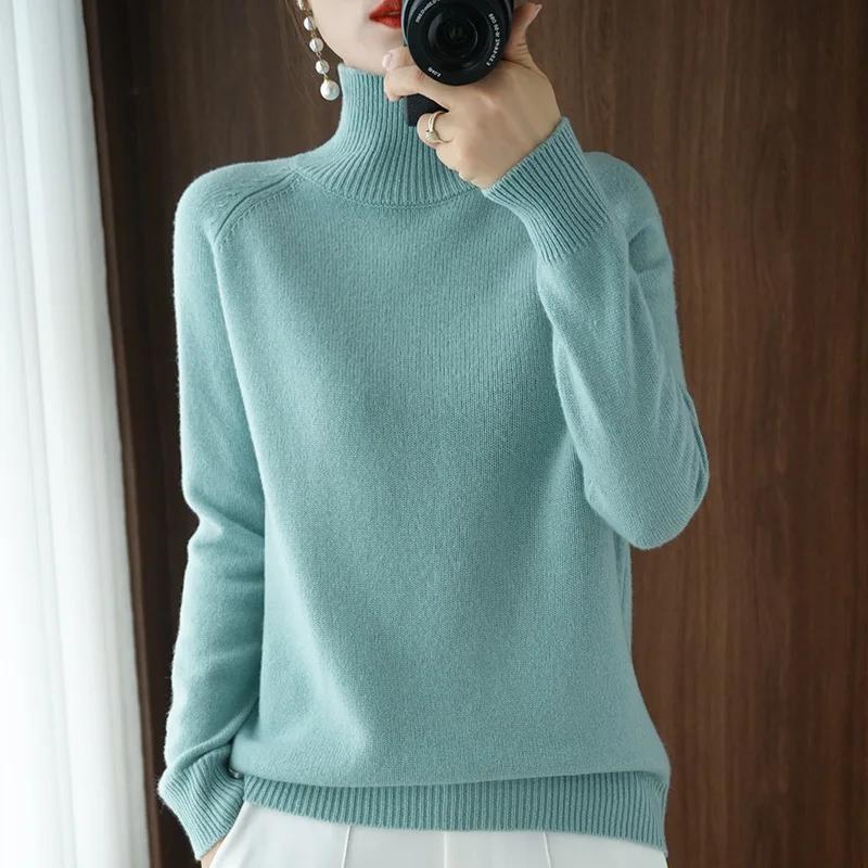 Automne hiver col montant laine mérinos pull basique décontracté pull en cachemire confort femmes ma