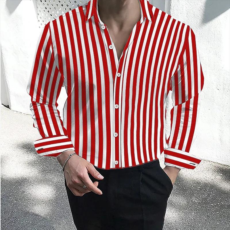 Men's formal shirt button lapel shirt black and white red long sleeve striped collar wedding work cl