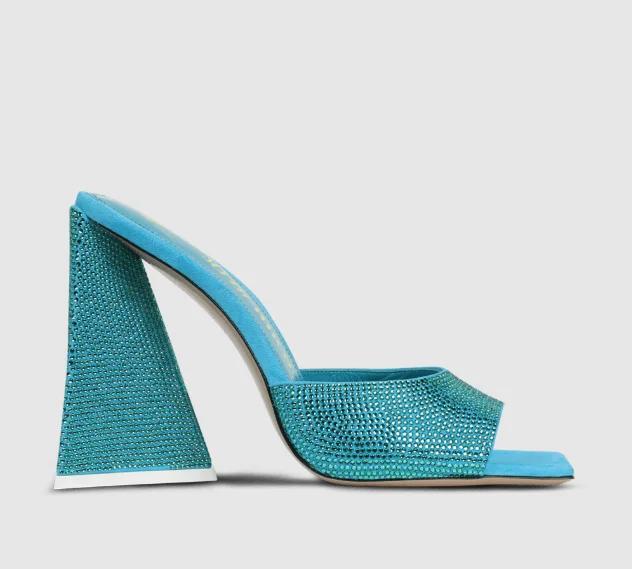 Sandales à talons hauts avec strass scintillants pour femmes, chaussures de soirée Sexy, bout Triang