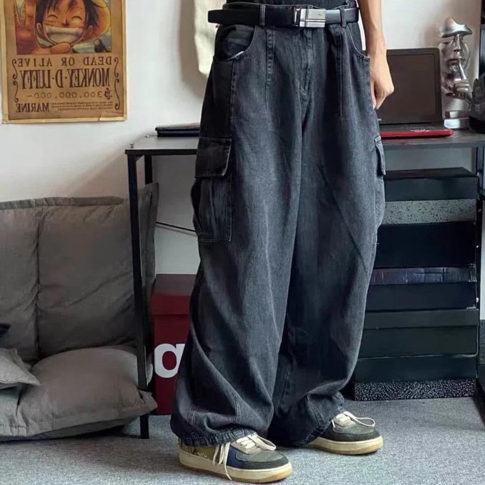 Jean Baggy surdimensionné pour hommes, pantalon Cargo coréen noir large, Streetwear Hip Hop Harajuku