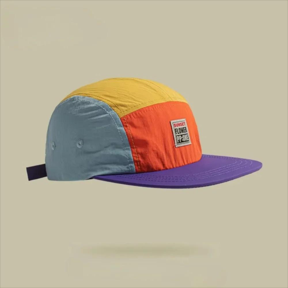 Casquettes de style hip-hop japonais rétro, casquette de baseball à 5 panneaux, visière plate fine, 