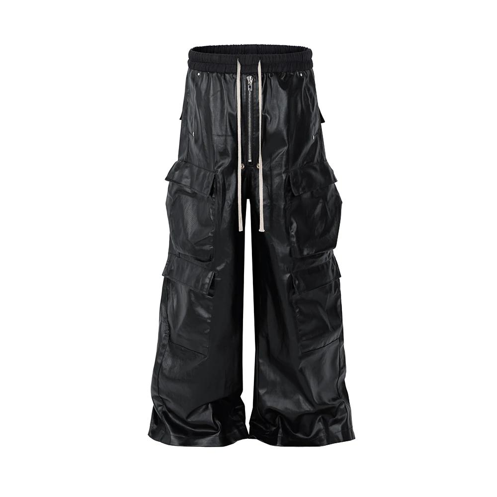 Pantalon en cuir PU mat Style RO pour hommes, pantalon Cargo Baggy à jambes larges avec cordon de se