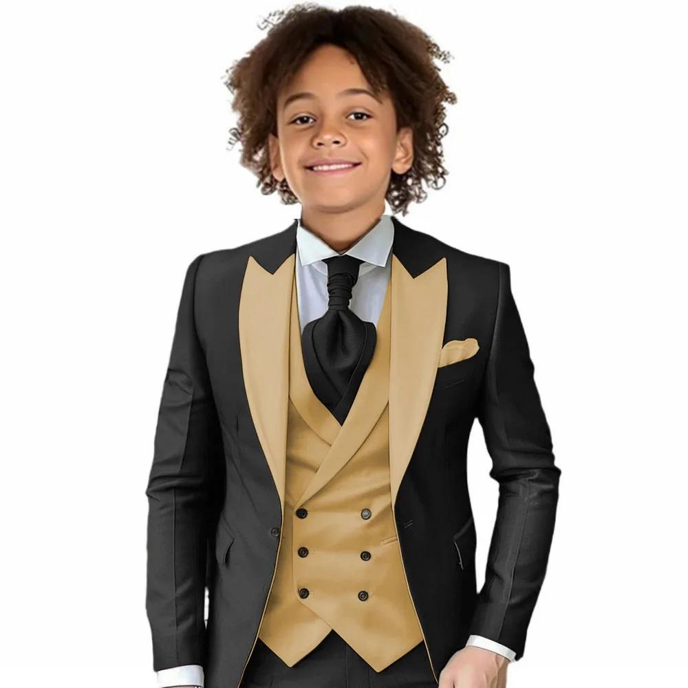 Costumes formels pour garçons, ensemble de fête de mariage, veste à revers avec pantalon, gilet, smo