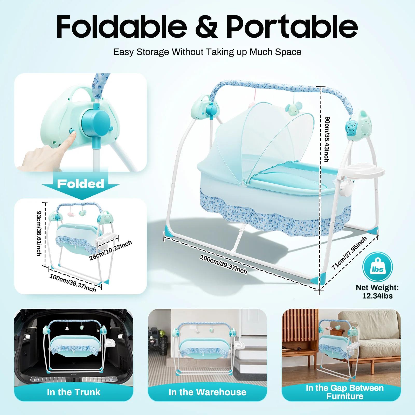 Balançoire électrique pour bébé, avec 12 chansons, Bluetooth, USB, 5 vitesses de balançoire, pour no