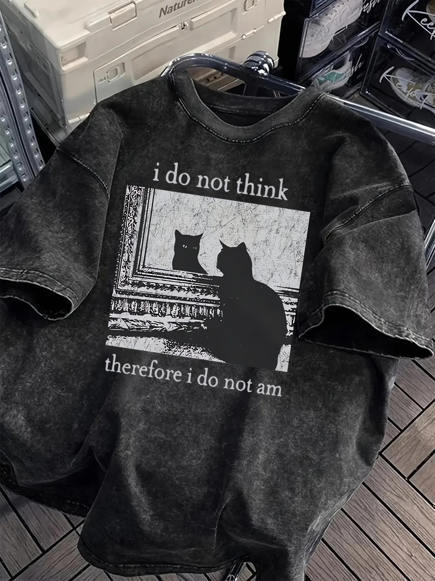 T-Shirt unisexe en coton délavé, coupe ample, décontracté, graphique, "je ne pense pas là, je ne sui