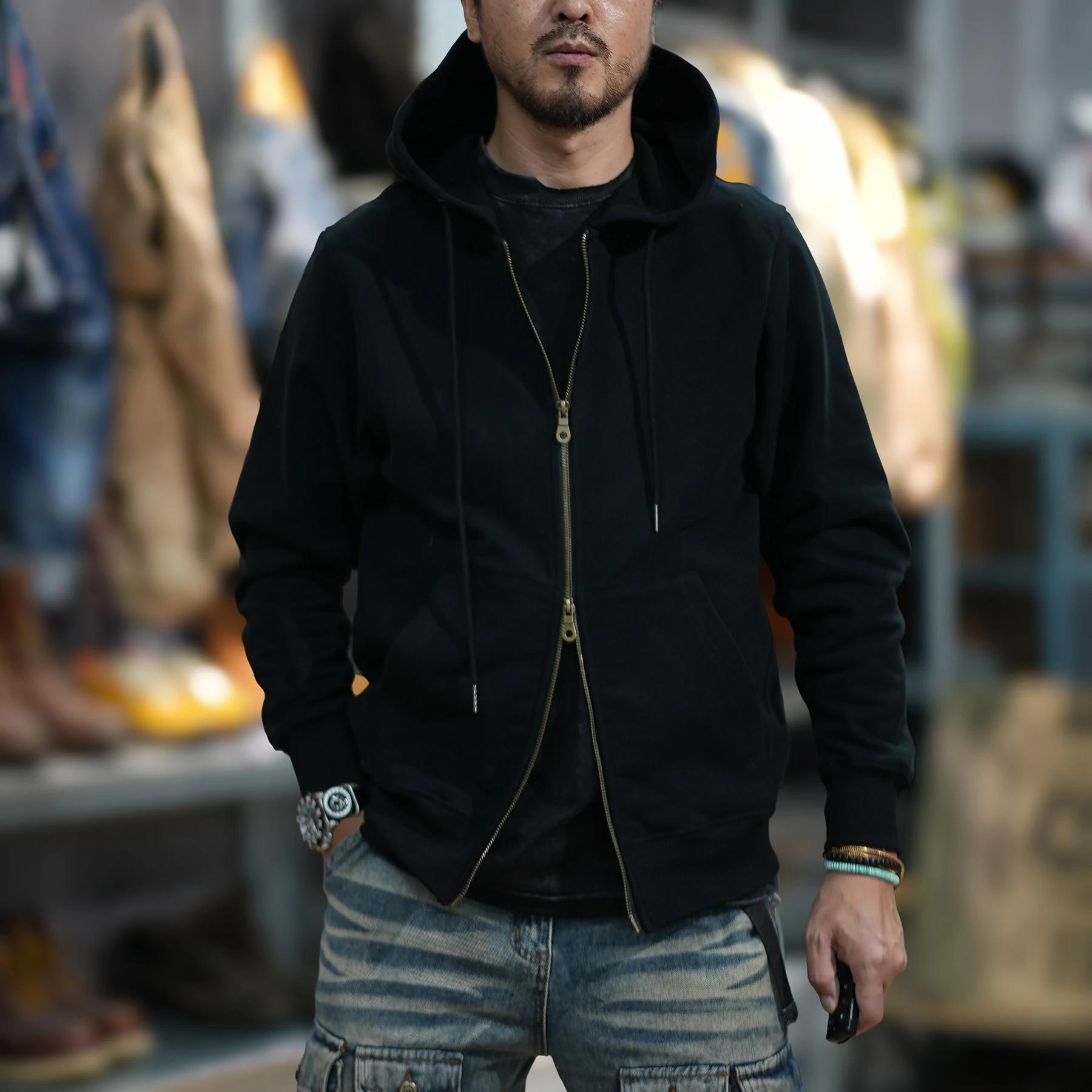 Cardigan à Capuche Rétro pour Homme, Vêtement de Marque, Lourd, Ample, Grande Taille, Nouvelle Colle