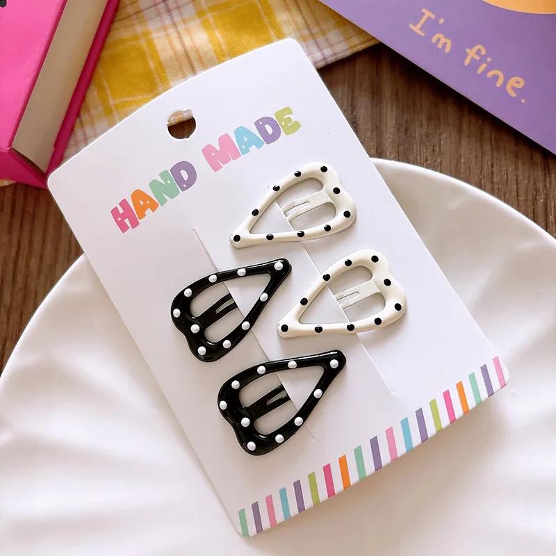 Pince à cheveux à pois pour fille, couleur noir et blanc, frange polyvalente, accessoire pour cheveu