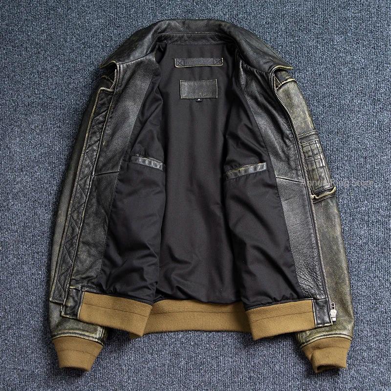 Veste bombardier en cuir véritable 45P, manteau Vintage grande taille en cuir de vache véritable, ti