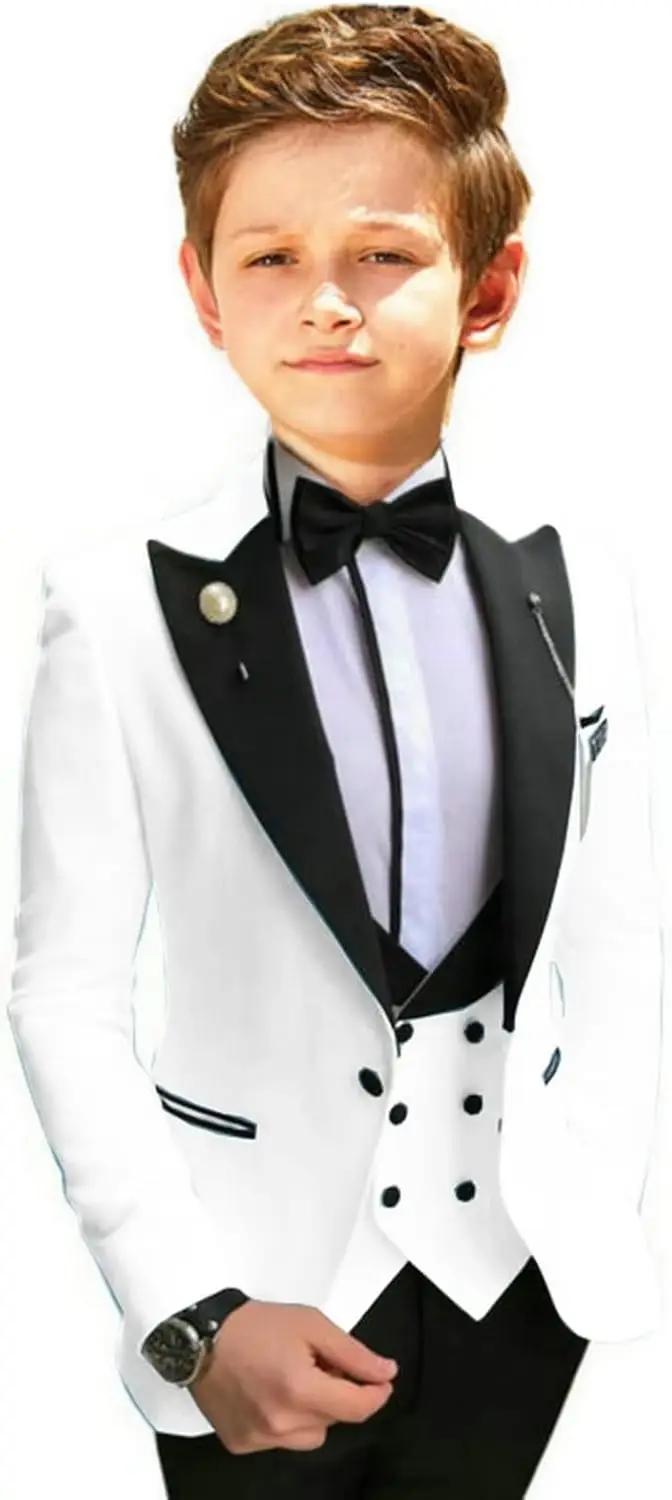 Costumes de mariage formels pour garçons, veste à revers, gilet et pantalon, 3 pièces, costume de sm