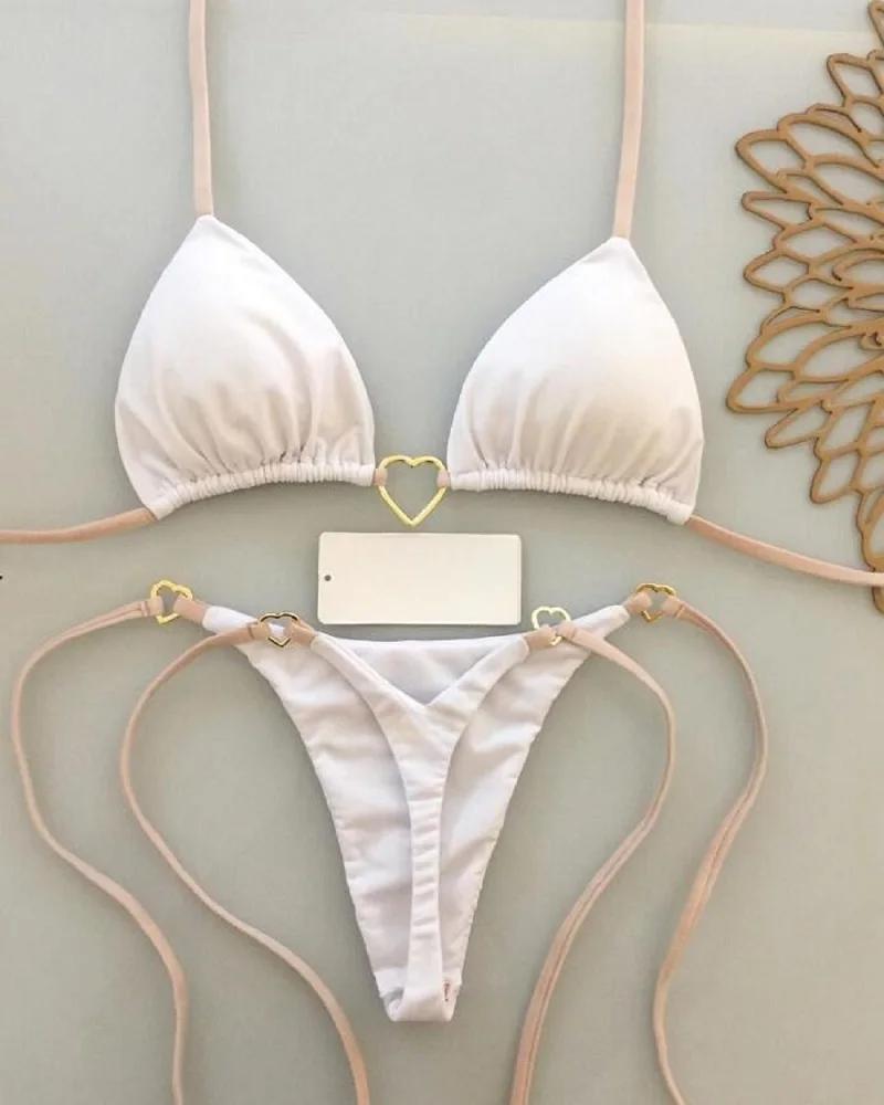 RUOTONSEPT-Maillot de bain deux pièces sexy pour femme, bikini brésilien, couleur unie, col licou, t