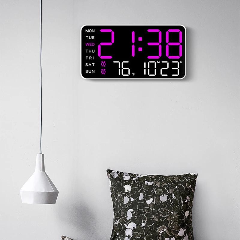 Grande horloge murale numérique, affichage de la température, de la date et de la semaine, télécomma