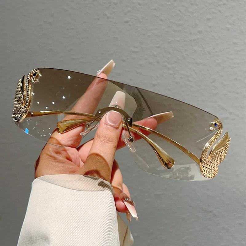 KAMMPT sans monture Y2k lunettes de soleil femmes mode monobloc dégradé nuances 2025 nouveau à la mo