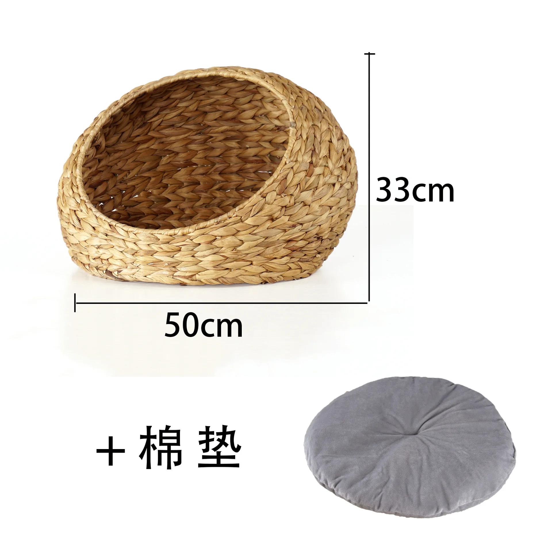 Nid pour animaux de compagnie semi-fermé en jacinthe d'eau populaire, litière en rotin pour chat, li