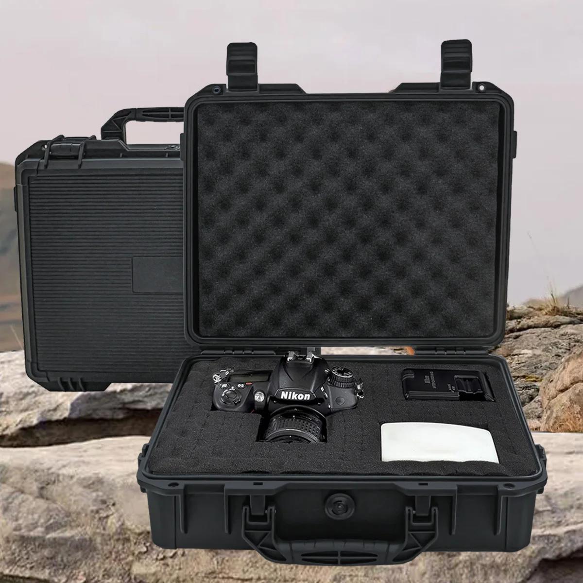 Valise noire étanche et durable pour appareil photo/outils, intérieur en mousse personnalisable, por