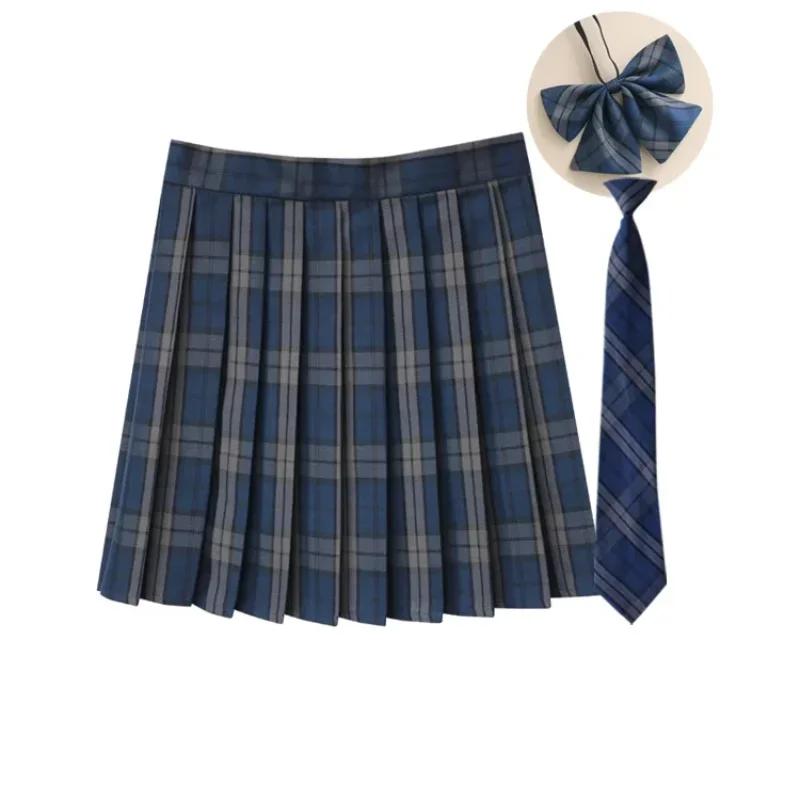 Jupe plissée à carreaux pour femmes, avec cravate, nœud papillon, jupe coréenne Jk, uniforme d'école