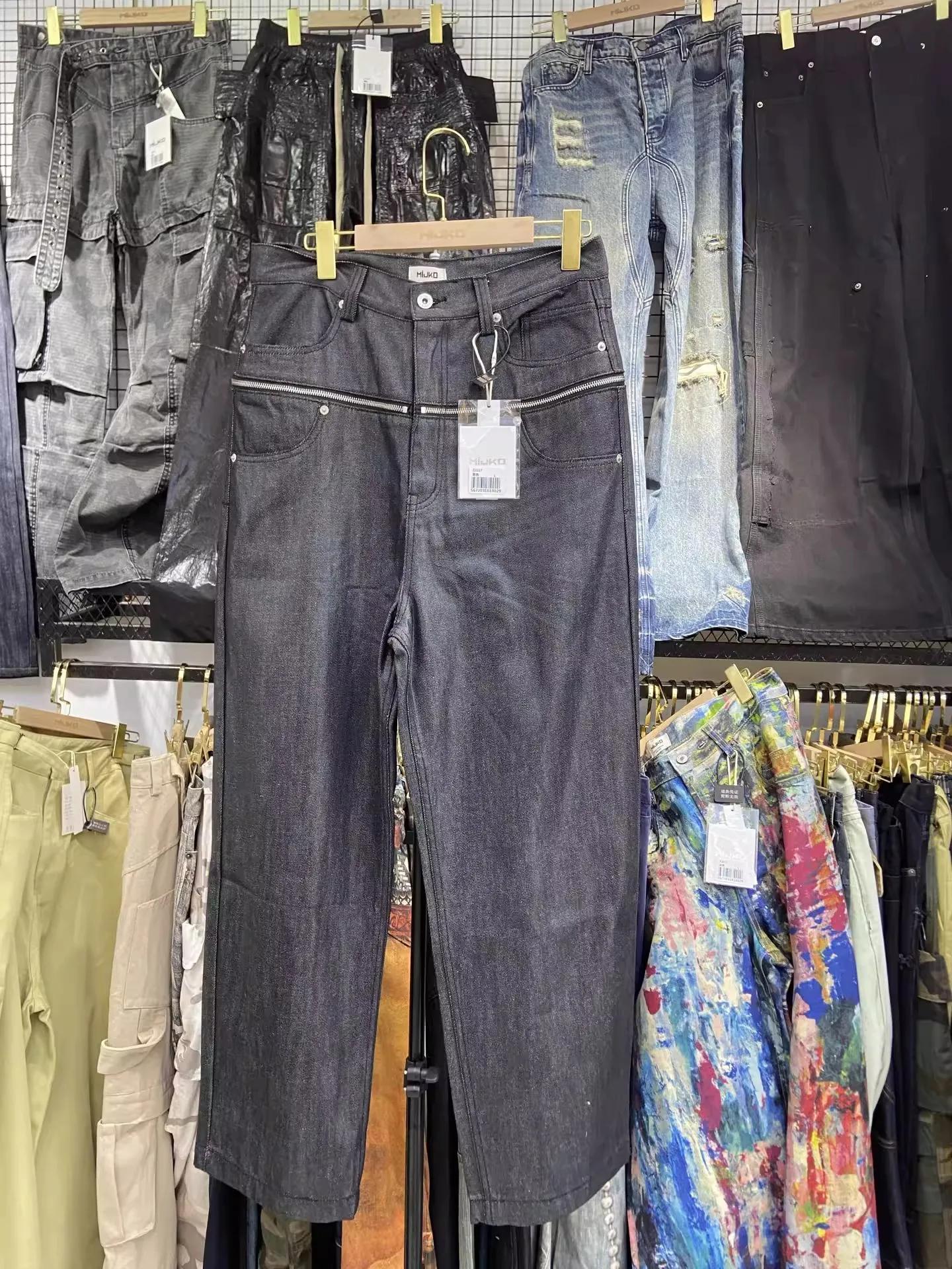 MIJKO unisexe brosse cire fermeture éclair Original vache jean hommes et femmes Denim pantalon ZJ117