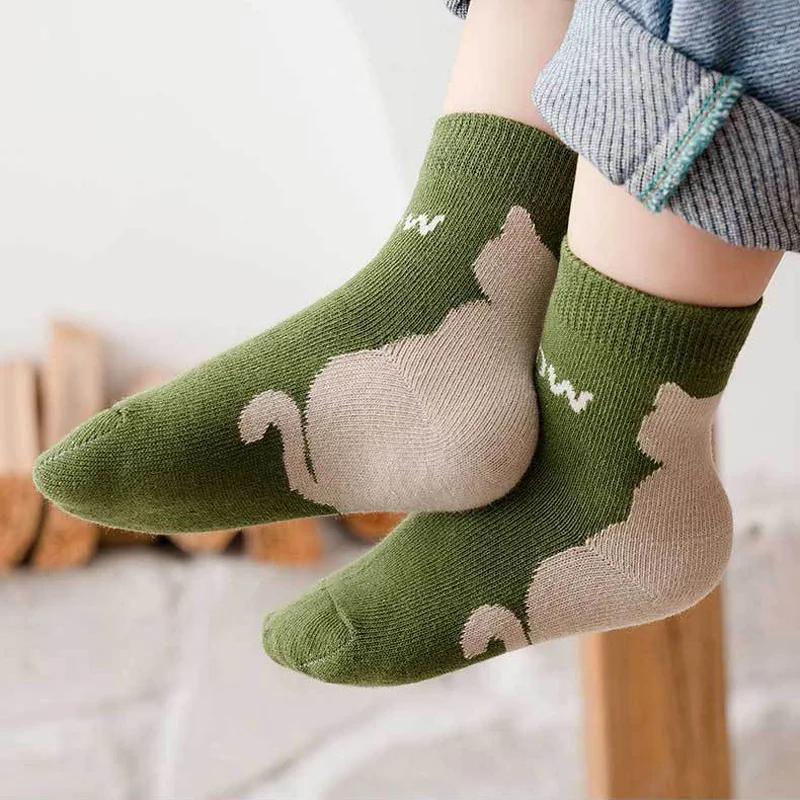 5 paires de chaussettes pour enfants, motif de chat de dessin animé, confortables et respirantes, po