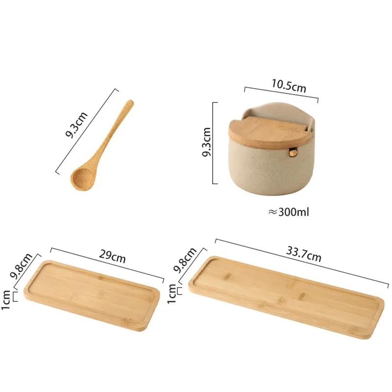 Pot d'assaisonnement en céramique de Style japonais, couvercle en bambou, pot à épices avec cuillère