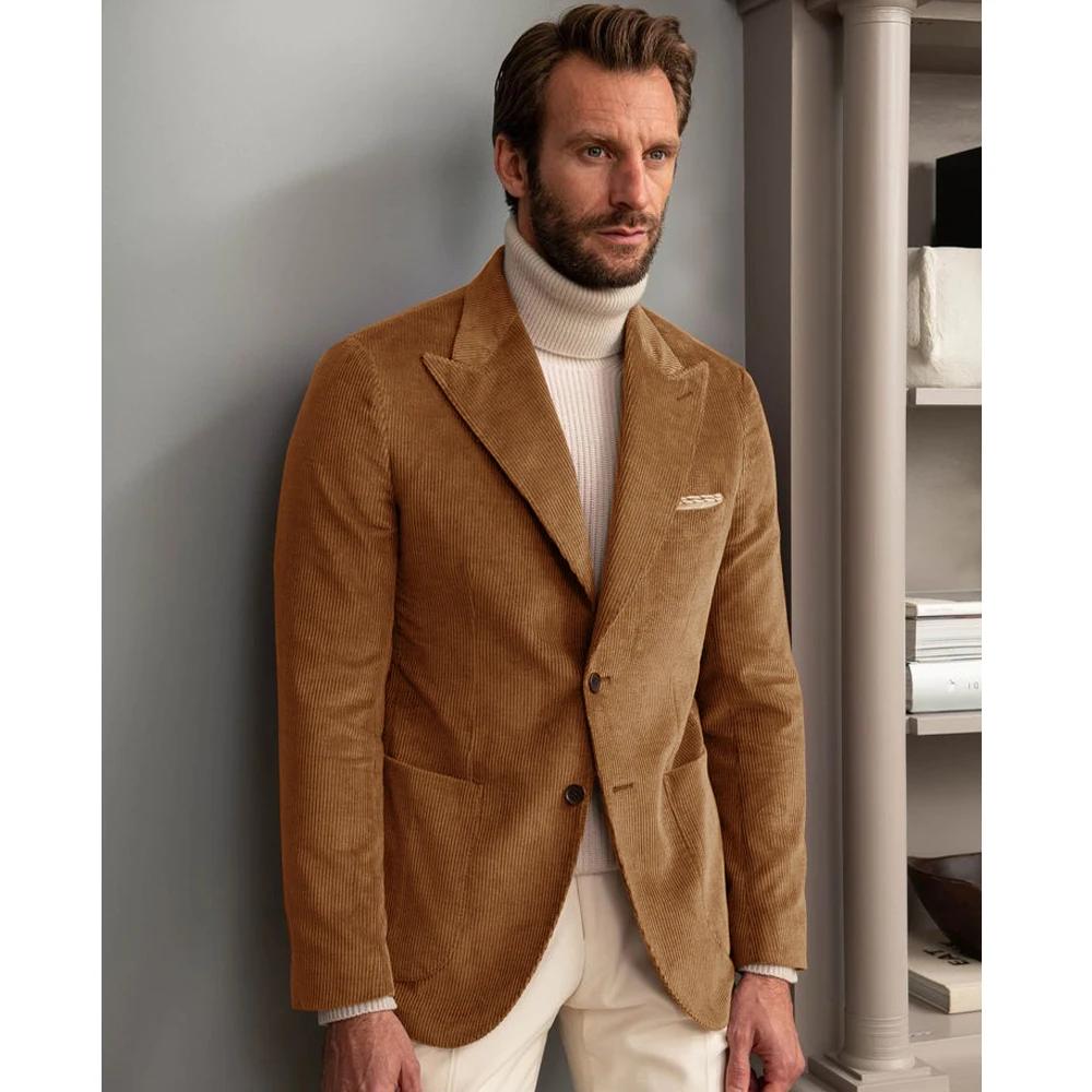 Veste de luxe pour homme en velours côtelé, style britannique, décontractée et élégante, de haute qu
