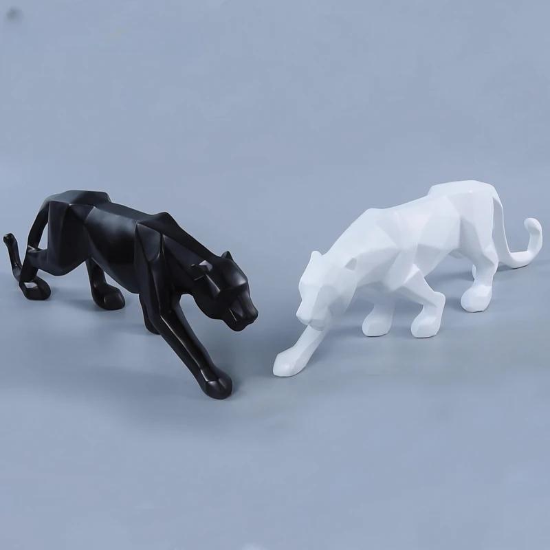 Statue de panthère de grande taille, Figurine d'animal, Style géométrique abstrait, Sculpture léopar
