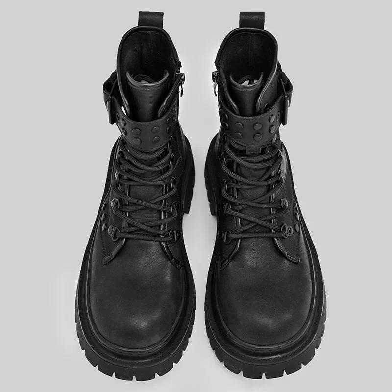 Bottes de moto polyvalentes à plateforme courtes décontractées noires style britannique rétro pour h