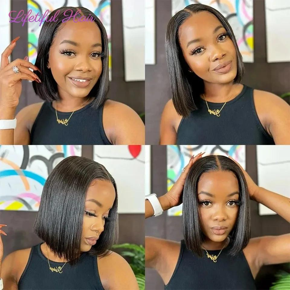 Perruques Cheveux Humains Sans Colle 4x4 Lace Transparente Perruque Courte Perruques Cheveux Humains