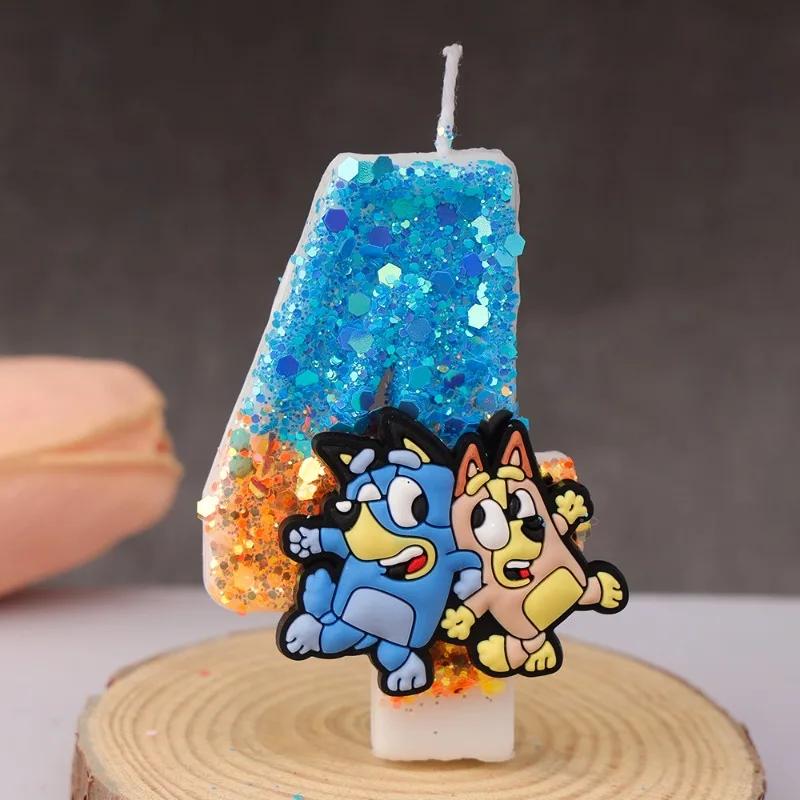Nouveau 0-9 numéro bleu Bingo Anime bougie mignon 3D personnage de dessin animé gâteau de fête Plug-