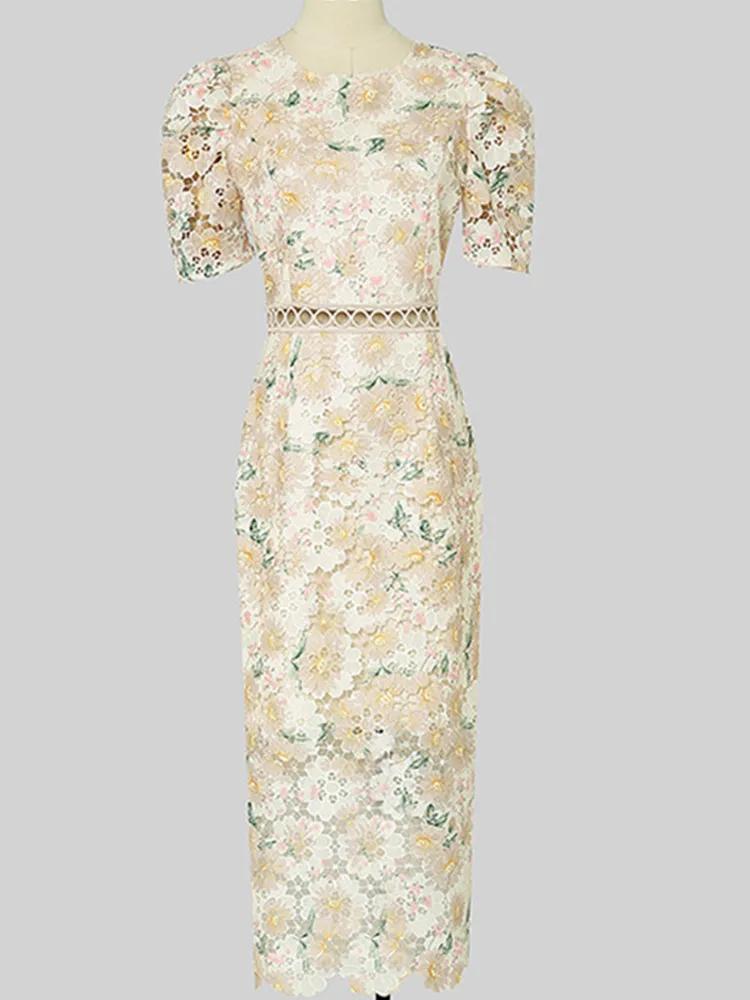 SMTHMA-Robe ajourée en dentelle brodée pour femme, manches courtes, vêtements féminins élégants, nou