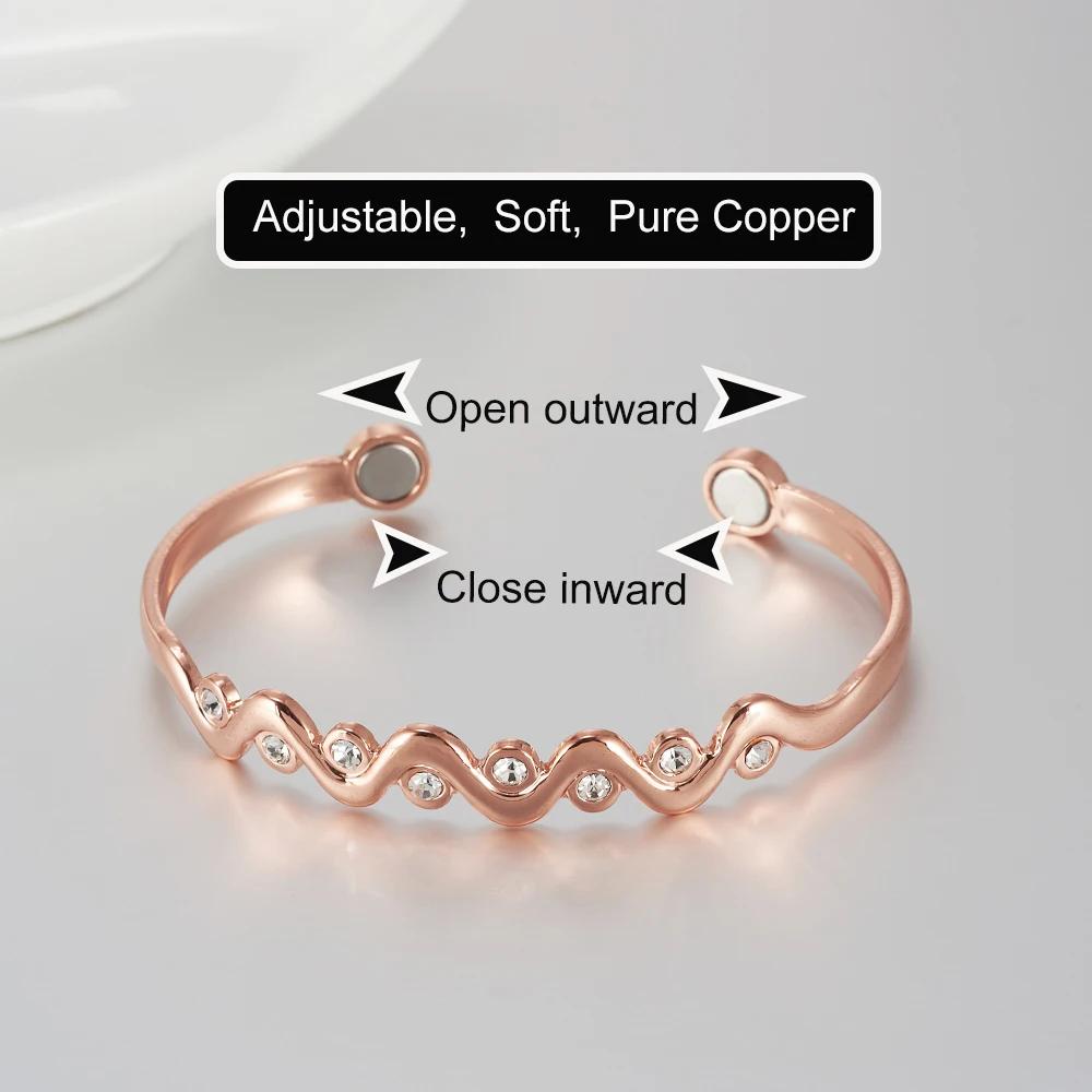 Vinterly Bracelets en cuivre pur magnétique zircone cubique Bracelets réglables arthrite santé aiman