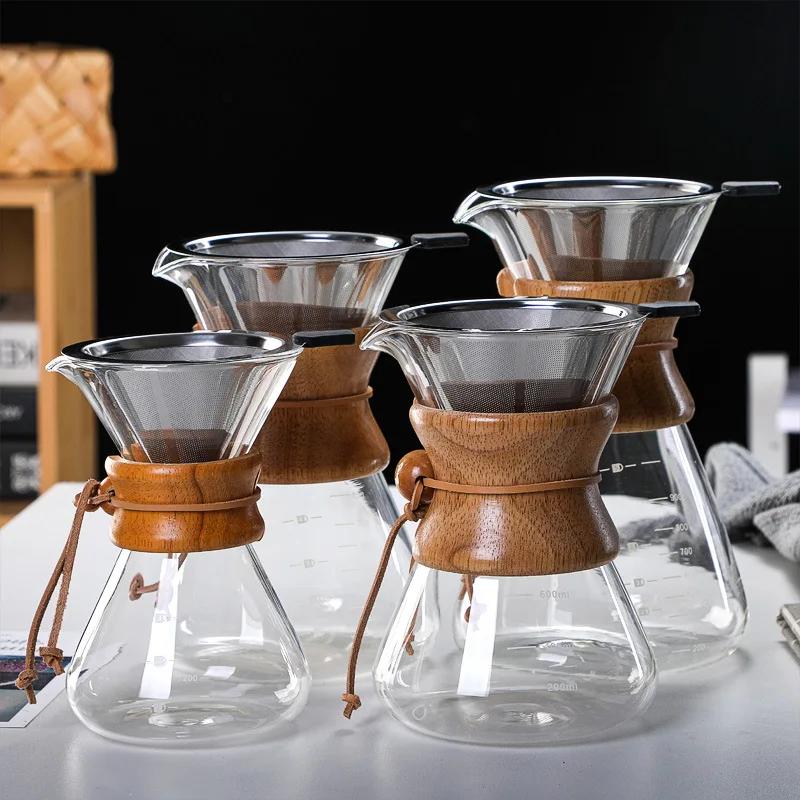 Cafetière en verre domestique 400/600/800ml, décor en bambou supérieur, cafetière manuelle