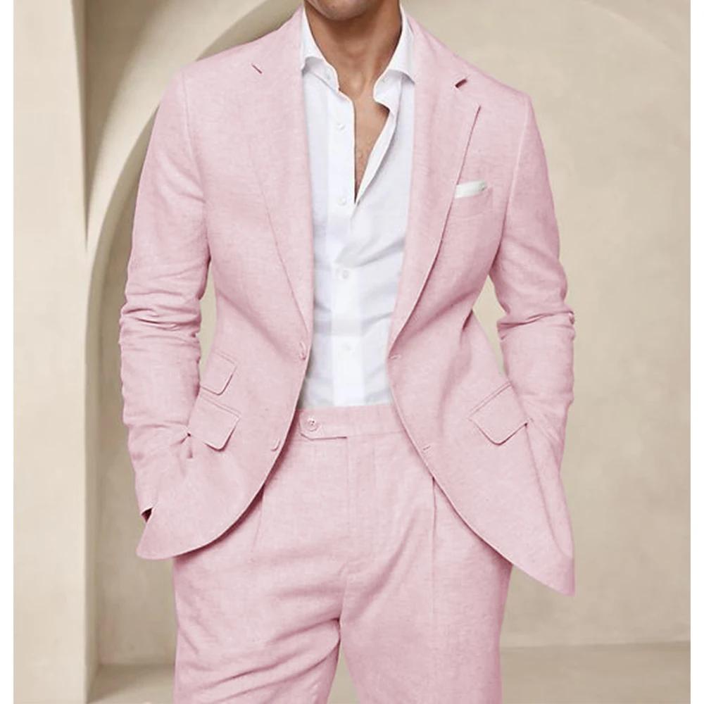 Costume deux pièces en lin pour hommes, Cool, respirant, élégant, mode, Design Slim, robe de mariée,