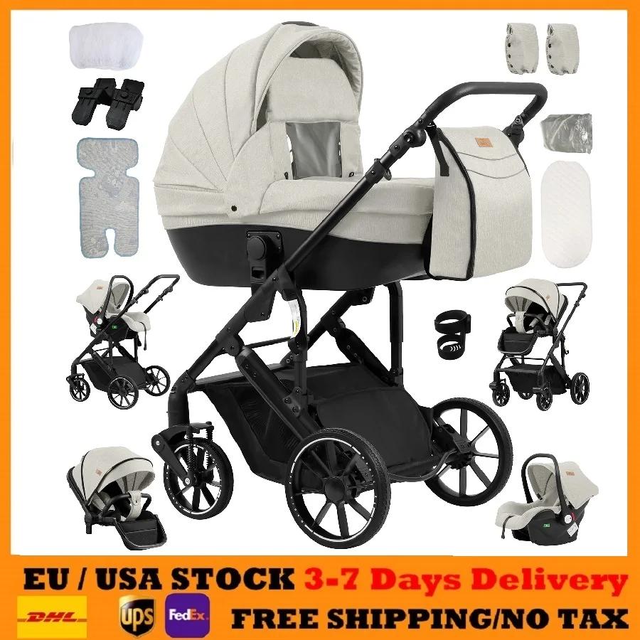 3 en 1 bébé poussette compacte bébé poussette 3 pièces pour nouveau-né bébé siège auto poussette pli