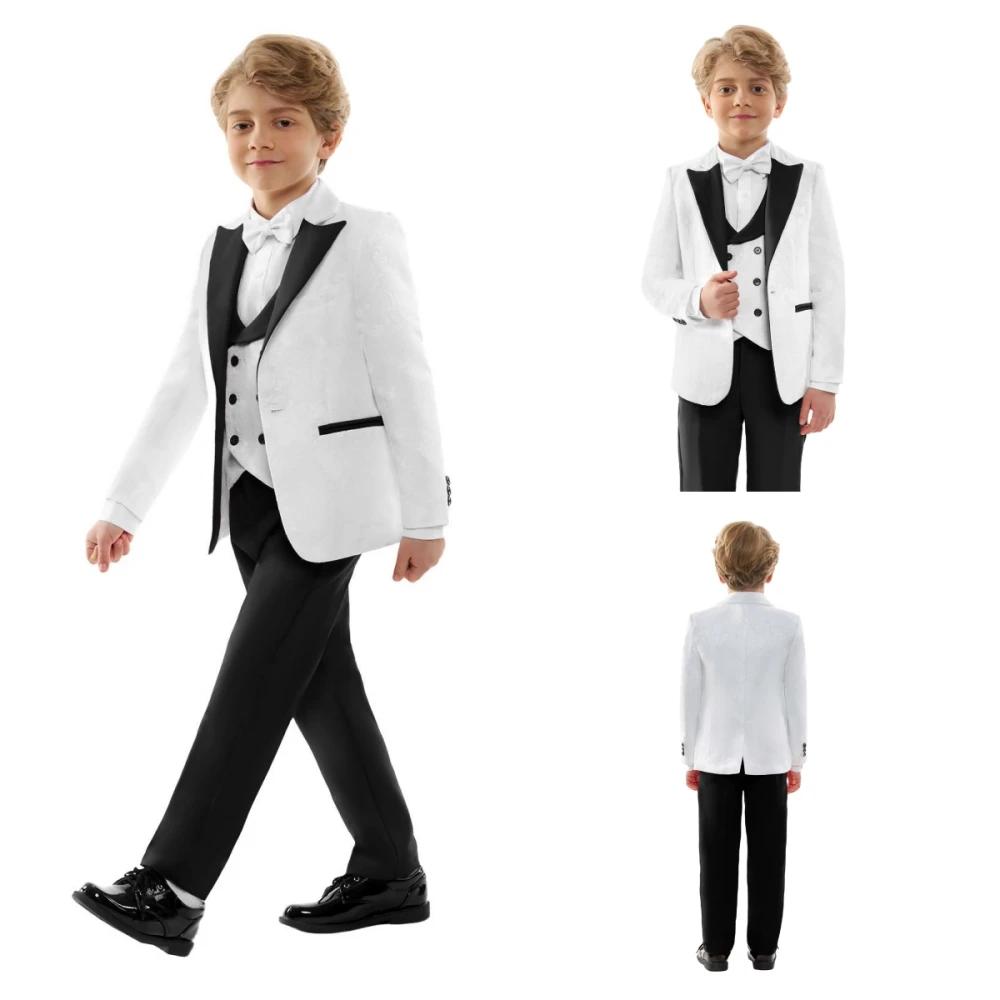 Ensemble de costume Jacquard noir formel, 4 pièces, tenue porteur de bague de mariage, beaux costume