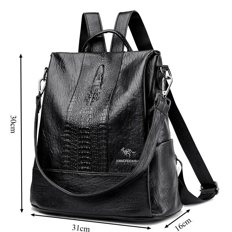 Sac à dos en cuir à motif crocodile pour femmes, sacs d'école pour filles, sac à dos de grande capac