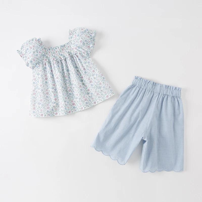Strive MACBlue-Vêtements d'été à imprimé floral pour filles, manches à bulles, vêtements pour enfant