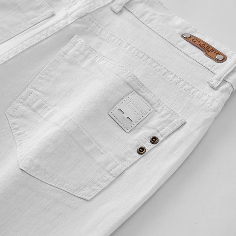 Jean blanc élastique pour hommes, coupe droite, Slim, décontracté, doux, Business, marque classique,