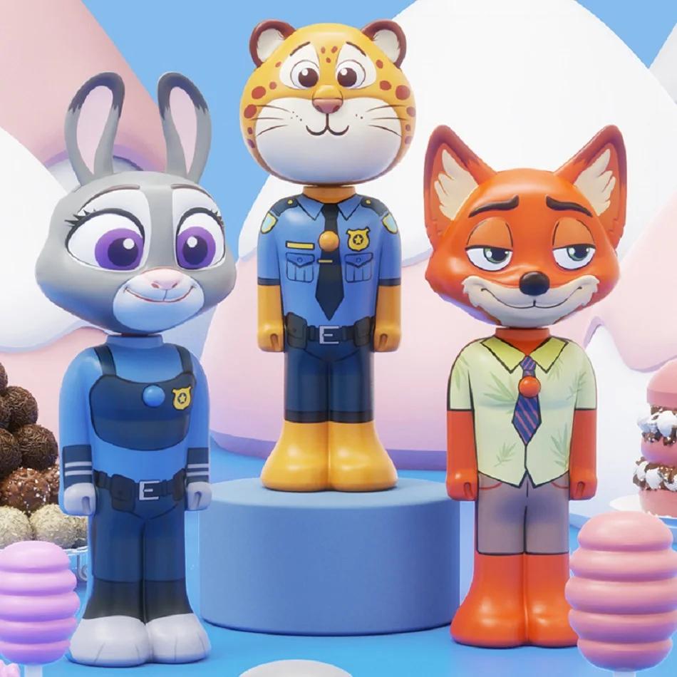 Brosse à dents extensible Disney Zootopia, figurines mignonnes Nick et Judy, brosse à dents transfor