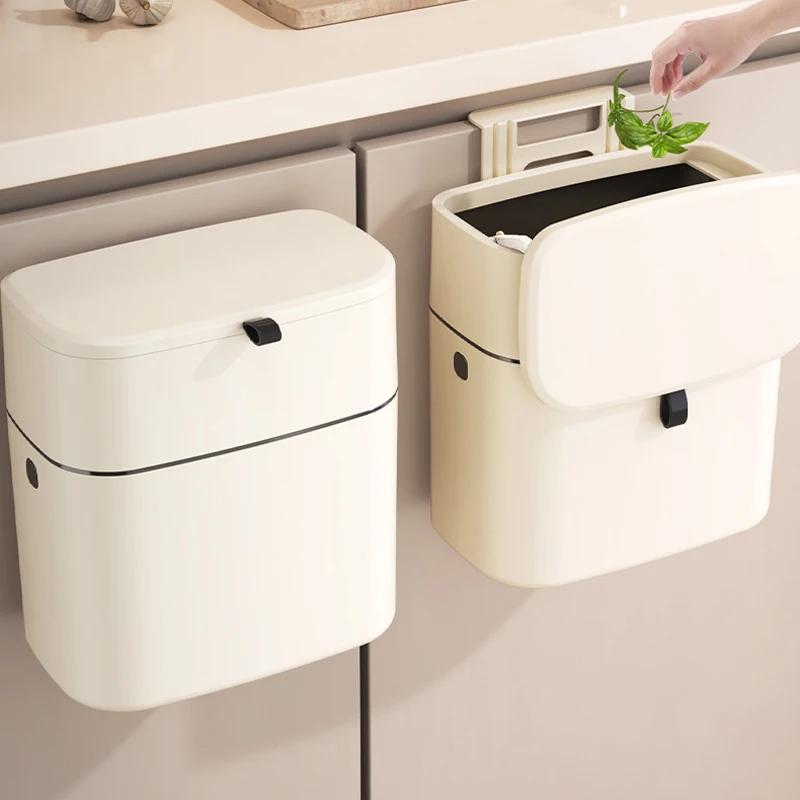 Poubelle murale rectangulaire avec couvercle, conception étroite, portante, deux supports muraux, 9L