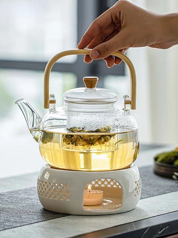 Théière en verre avec poignée, bouilloire à thé à fleurs, grand récipient transparent pour jus de fr