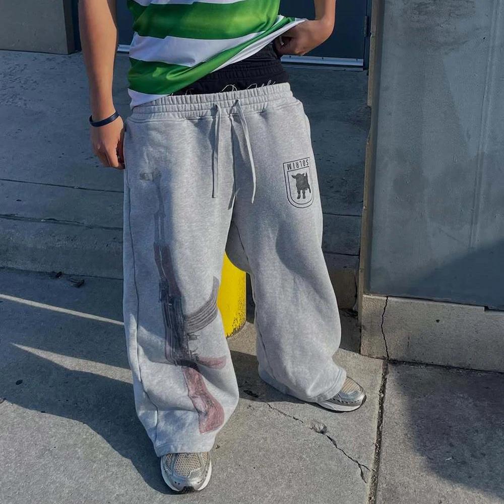 Y2K – pantalon de garde de rue brodé, taille haute, décontracté, jambe droite, Double taille, Design