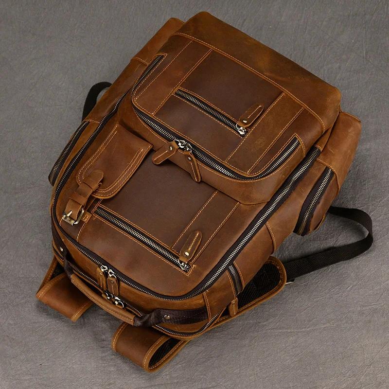 Sac à Dos Multifonction en Cuir Vintage pour Homme, Cartable d'École, Grand Voyage, Tendance