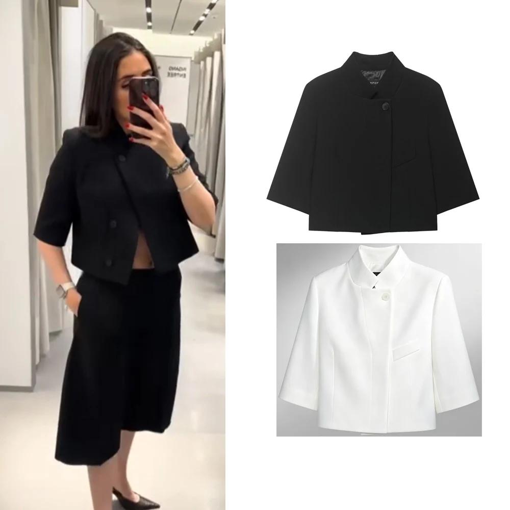 Blazer court noir pour femme, nouvelle collection printemps, manteau féminin à simple boutonnage, ha