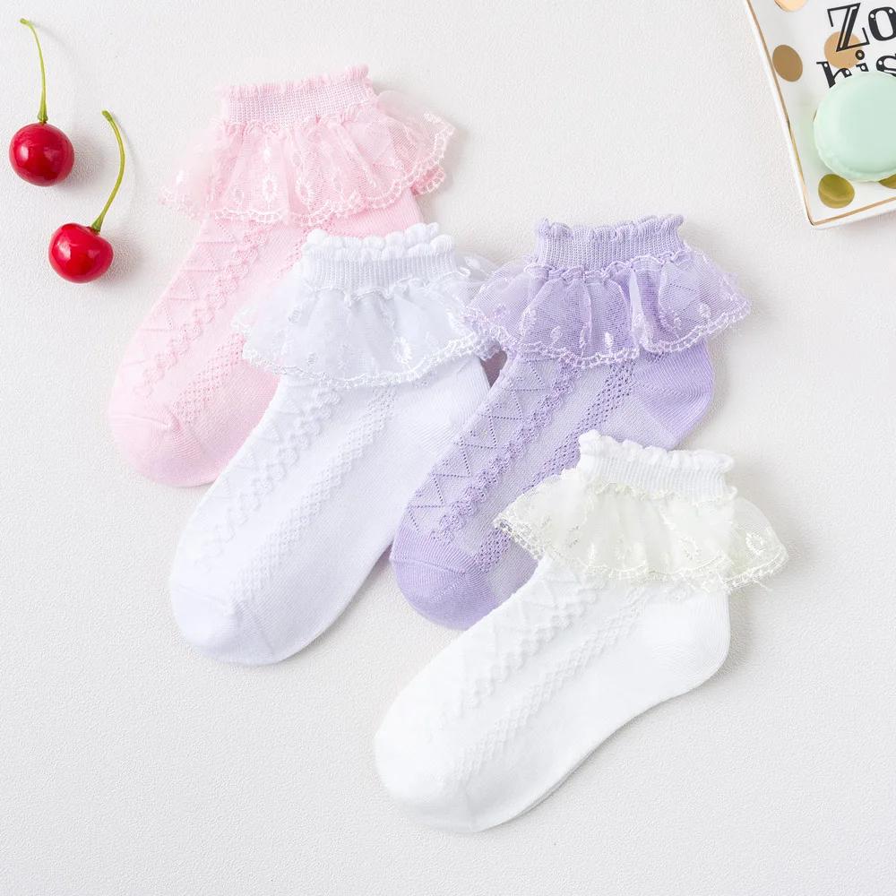 4 paires de chaussettes à volants en dentelle pour filles, respirantes, confortables, adorables, Sty