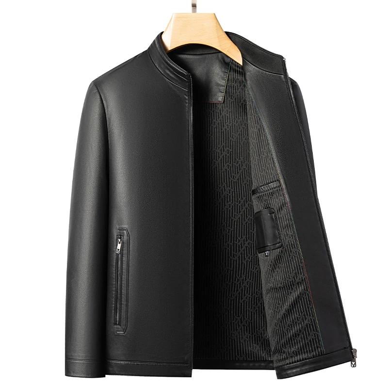 Veste en cuir véritable pour hommes, avec col montant, à la mode, pour jeunes, fins, printemps et au
